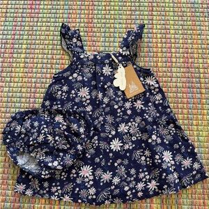 Angel Dear Navy Floral Dress with Pink and White Flowers